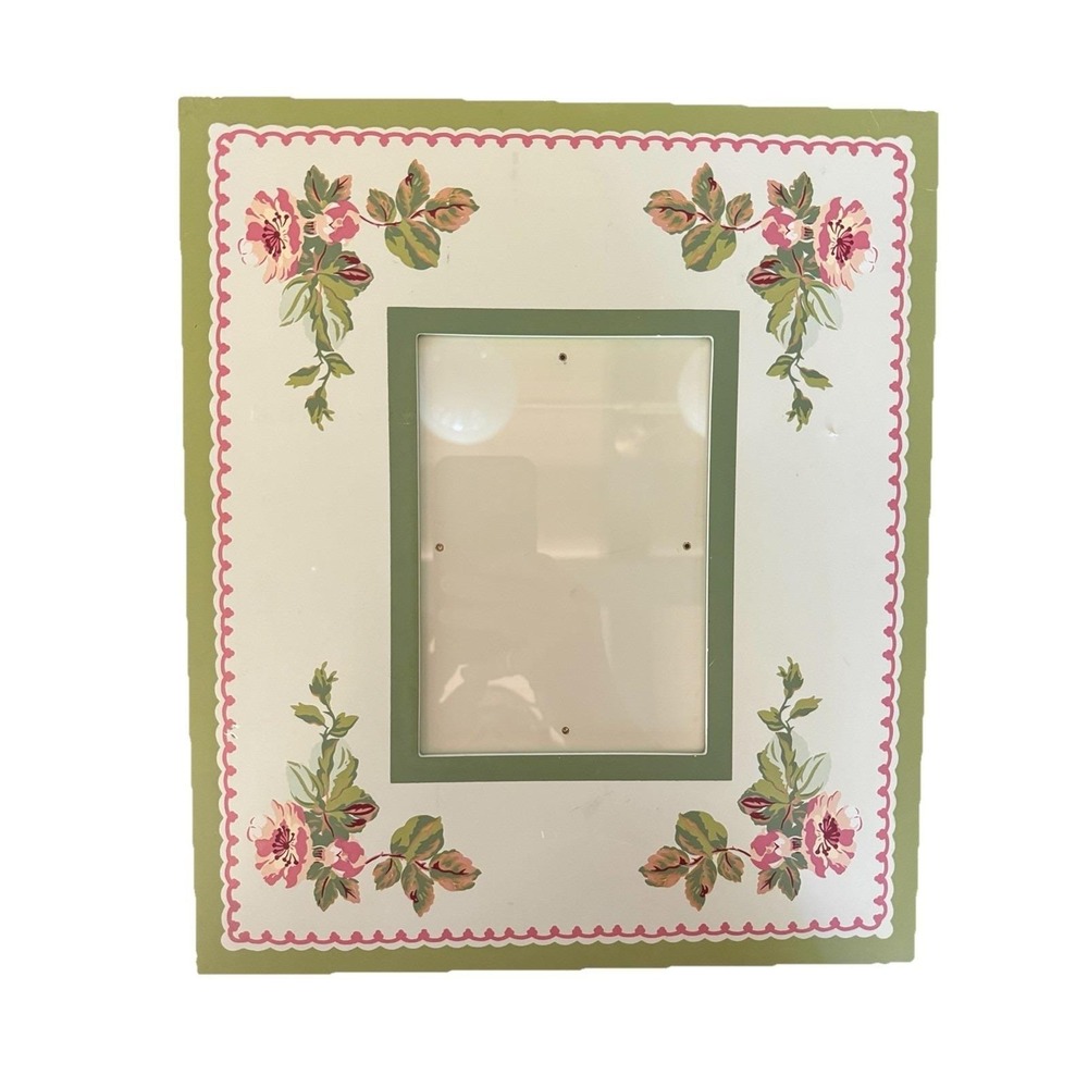 VTG  Laura Ashley Wood Frame 5x7 Photo  Pink Scallop Rose Chintz Cottage Shabby